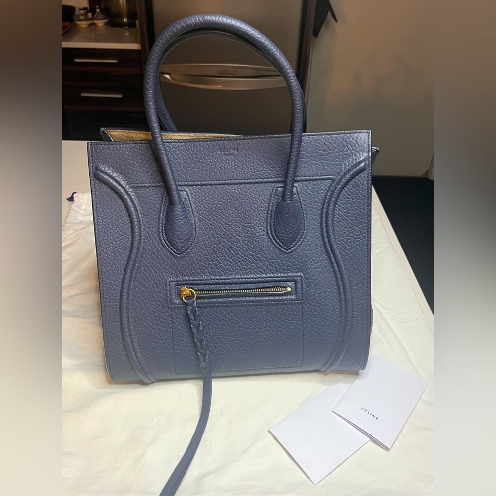 Celine Medium Navy Blue Leather Phantom Luggage Tote
